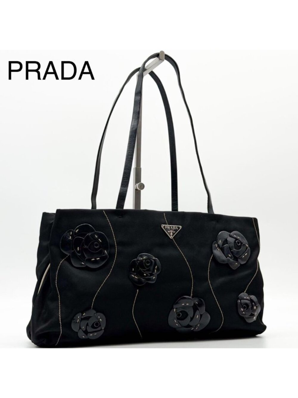 Prada Nylon Flower Handbag Triangle Logo